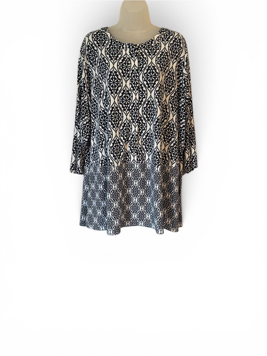 croft & barrow Tops - Navy/White Geometric Print 3/4 Sleeves Tunic PLUS SIZE: 3X #11